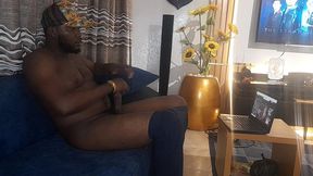 african giant uses baby oil to masturbates in a game house