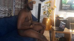 african giant uses baby oil to masturbates in a game house