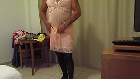 My M&S pink nylon slip and wife wanking me off