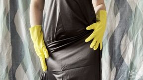 Black Bikini Panty Lingerie and Yellow Rubber Gloves Tease Non-Nude