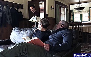 Stepdad and grandpa are making out in the bedroom