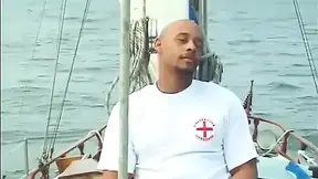 Two hot black babes enjoy some fun in the sun on a luxurious yacht