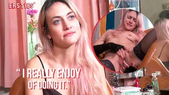 German blonde Rachel masturbates with nipple clamps on her big tits