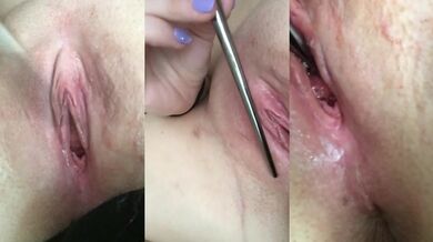 Her peehole stretched wide thick urethral sound