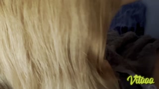 My girlfriend comes home from the office in a skirt and stockings to suck my cock