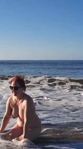 Real nudist Playing Naked in the Ocean Waves   Clip 2