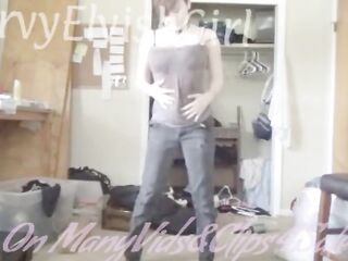 Large Boobs Redhead teen Striptease, booty widen, boob bounce