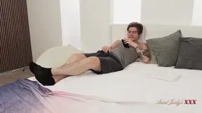 Busty stepmom catches naughty stepson jacking off