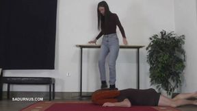 Natasa happily jumps on his slave's head A wmv
