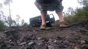 Stuck in the mud in the woods time for a bottle fuck quicky