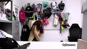 Ebony teen cop gets a sloppy blowjob and creampie in office