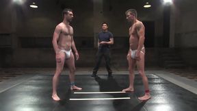 Tall lad with tattoos has a freaky match against a hunk