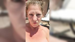 Slutty mom gets wet and wild on poolside, solo session gets messy