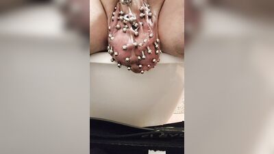 Added more 6 gauge piercings to my scrotum, slid my finger down my urethral using my precum