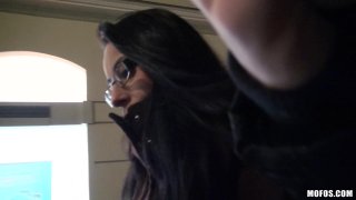 Brunette Babe Takes His Hard Cock in Her Pussy and Asshole