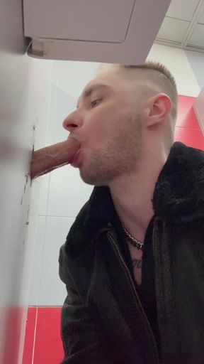 Chav Scally Boy Sucks Big Dick Glory Hole in Public Toilet