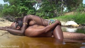 Skinny ebony tribesgirl gets fucked in the jungle