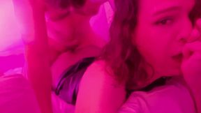 Gorgeous Goth T-girl Fucked Hard in Pink-light with Cumswallowing