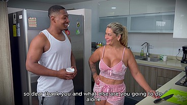 The neighbor pays a visit and has sex with the lady of the house (Mature MILF)