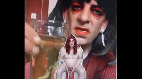 bisexual sissy male naked and exposed while taking a pee then swallowing it part 1