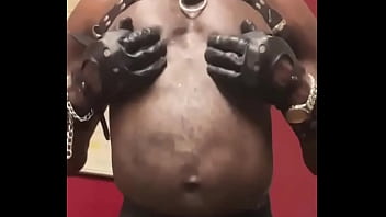 Black Bodybuilder Solo Titplay Rubber Leather &amp_ Cum Finale