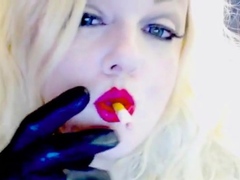 Slutty Blonde Smoking In Gloves