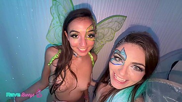 Rave Fairies Sasha And Tiny Rhea Share Brian In A Neon Threesome!