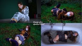 Doom of a spoiled brat - Rey & Fatima - 4K - girl on girl woman tied in the forest and gagged with extreme gags, mummified with dirt, and thrown into the bathtub
