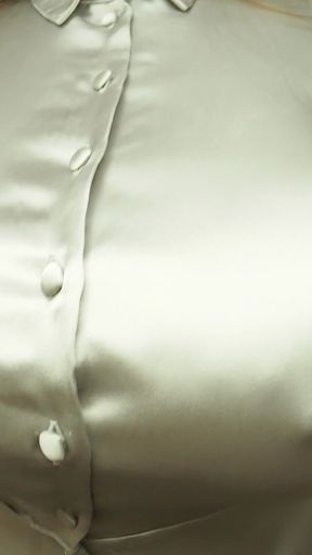 Huge Natural Boobs Teasing in Silk Shiny Shirt