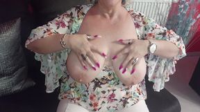 Busty Granny Teases with Huge Tits and Fingers Herself Wildly
