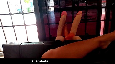 Whore at the window for voyeurs. I show off and masturbate with dildos in the window while strangers and cars pass by on the street. I imagine that they enter to fuck my wet pussy and my tight ass. pu
