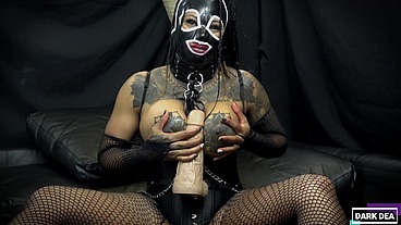 The Kinky Slut Queen "Dark Dea" Stretched her Nasty Hairy Pussy with her Chubby Cock-Dildo's XL