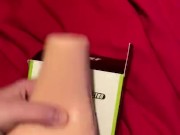 Playing with my silicone pussy and cuming all over the bed