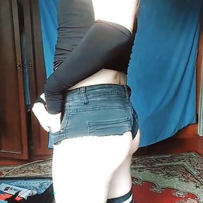 TEEN Crossdresser In Shortest Short Hot White Young Ass Big Butt Smooth Booty Gay Boy All Girly Feminized Fully into Girl