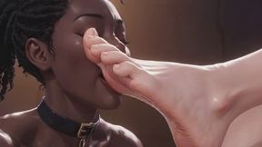 Interracial Foot Worship - Ebony Slave Serving Blonde Queen Feet