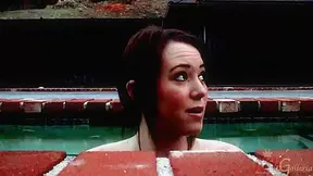 Ashley Shannon interviewed by the swimming pool