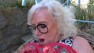 Busty Mature in Stockings Rides and Sucks Young Cock Outdoors