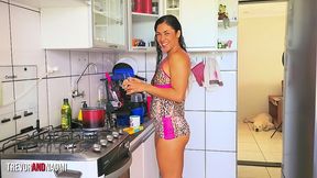 a make-out session in the kitchen ends with penetration of the refrigerator!