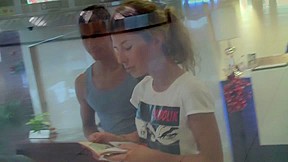 Blowjob in front of mirror