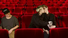 Cinema hall. Group Sex. 3some 2 tops 1 bottom