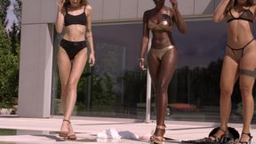 Black queen Zaawaadi in lesbian 3way with Euro babes outdoors
