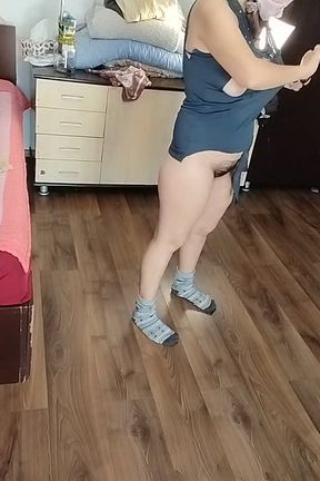 Amateur Woman Has Fun Trying on Clothes and Cutting Them.