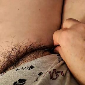 Milf, rubbing feet and touching hairy pussy