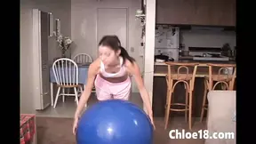 Teen girl Chloe strips and rubs her wet pussy