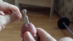 Jizz-Shot through man rod urethral rump-buttplug with boner-head ring (slow movement jizm shot)