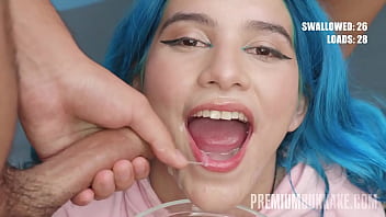 PremiumBukkake - Min Galilea swallows 64 huge cumshots in mouthful bukkake