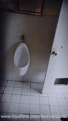Masked Filipino Twink Jerks Off in Public Toilet with Door Wide Open