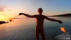 Nude Beach Fire Dancing At Sunset With Gorgeous Ginger Lea