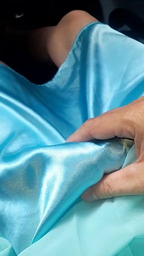 Cum Wearing Blue Chiffon Dress with Satin Lining