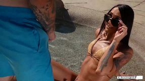 brunette trans khloe kay gets anal banged by the pool guy!